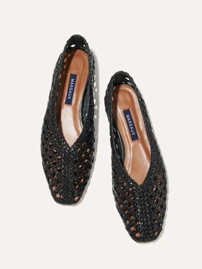 Margaux Black Woven Leather Flats